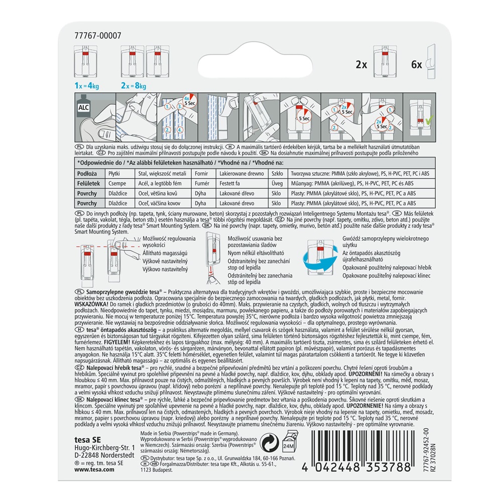 Akasztószög öntapadós, állítható sima felületekhez 4 kg teherbírás 2 darab/bliszter Tesa Powerstrips - Image 6