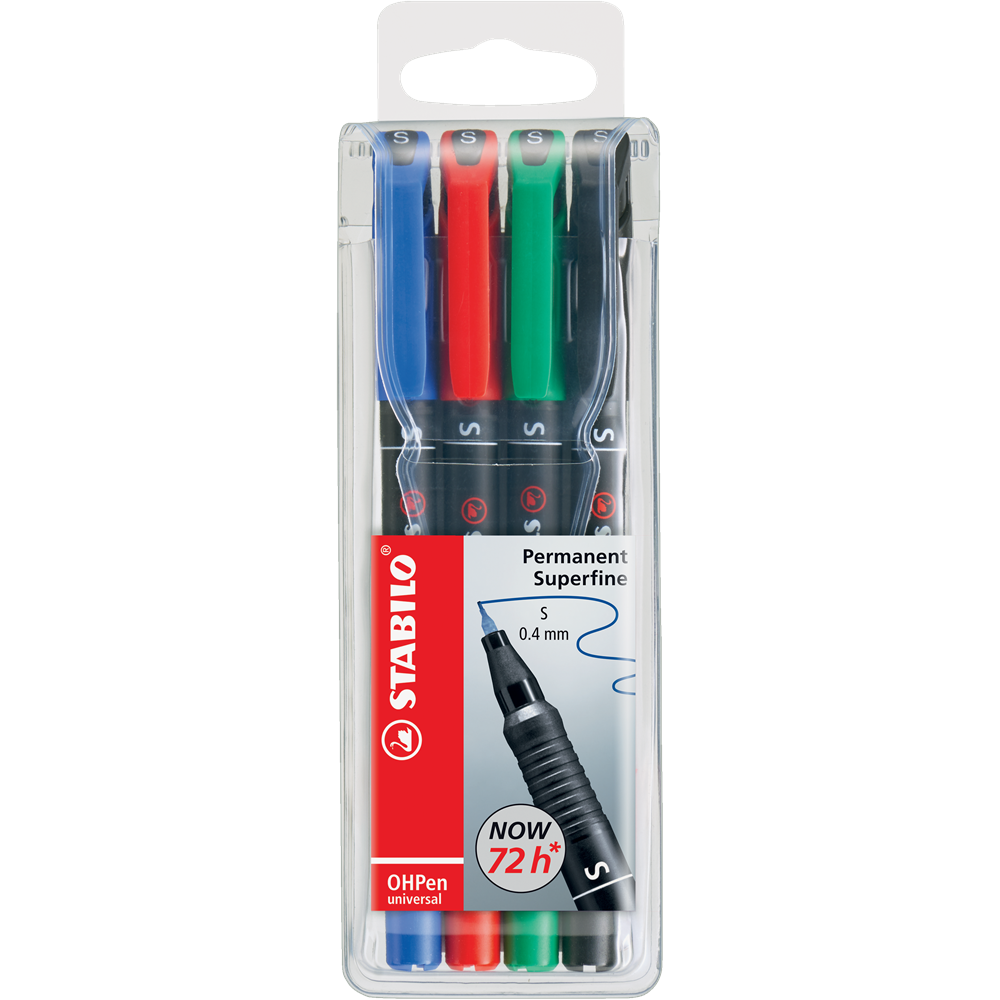 Alkoholos marker készlet 0,4mm, STABILO OHPen S, 4 klf. szín