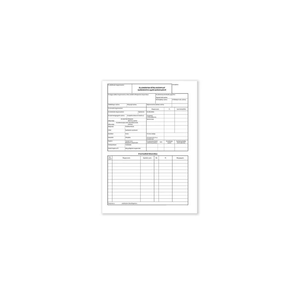 Állománybavételi bizonylat épületekről és építményekről B.11-45/V 25x4lapos tömb A4, álló