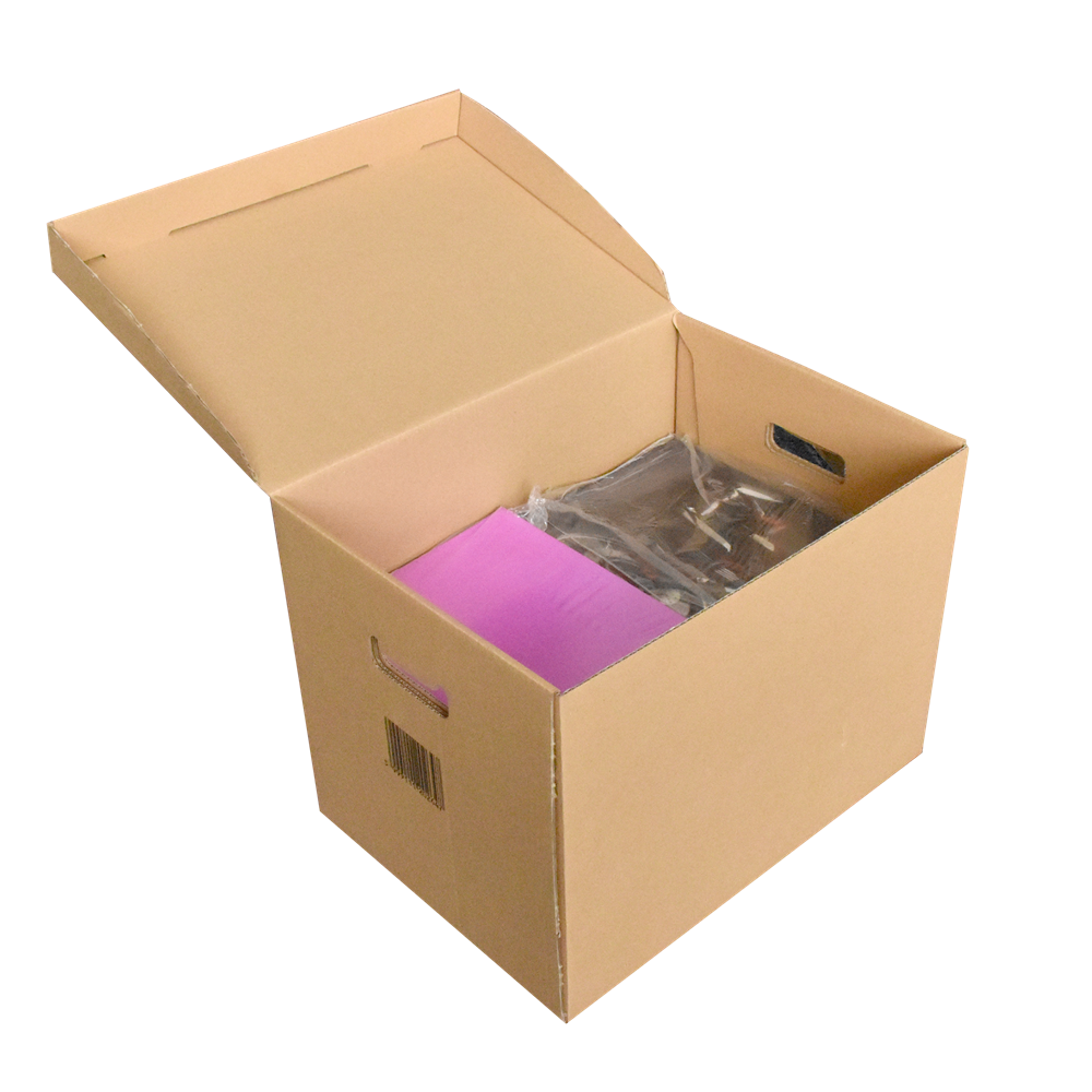 Archiváló konténer karton doboz fedeles 42x31x32cm, felfelé nyíló tetővel (kívül záródó) Bluering® barna - Image 5