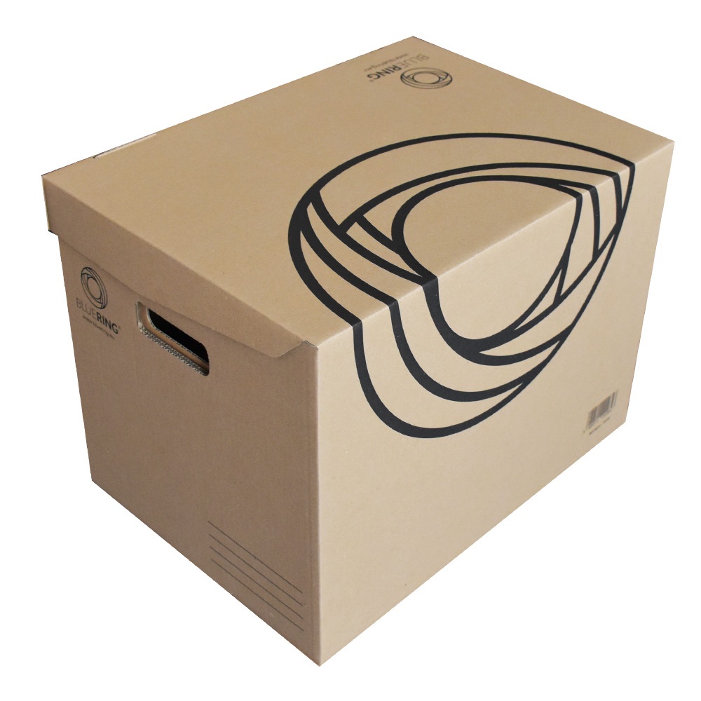 Archiváló konténer karton doboz fedeles 42x31x32cm, felfelé nyíló tetővel (kívül záródó) Bluering® barna - Image 3