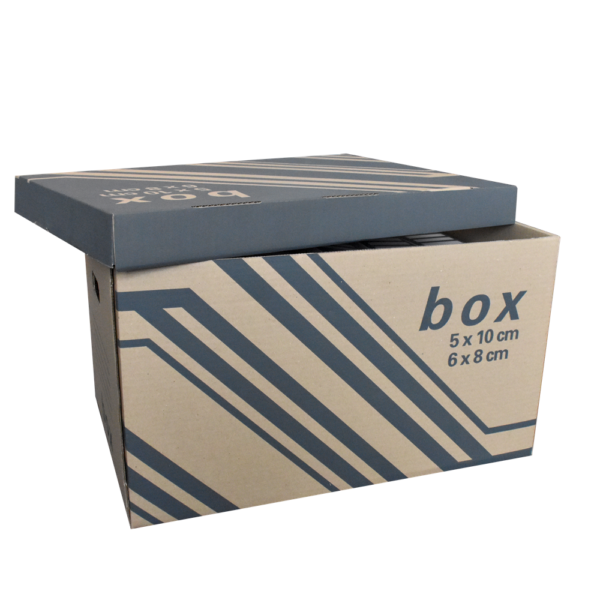 Archiváló konténer karton doboz fedeles 52x35x30cm, külön záródó levehető fedéllel Fornax