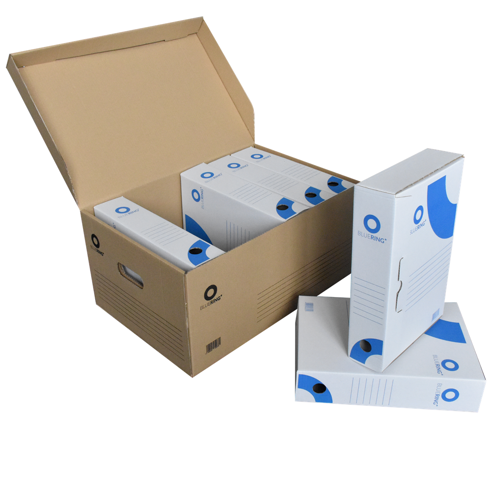 Archiváló konténer karton doboz fedeles 54x36x25cm, felfelé nyíló tetővel Bluering® barna - Image 3