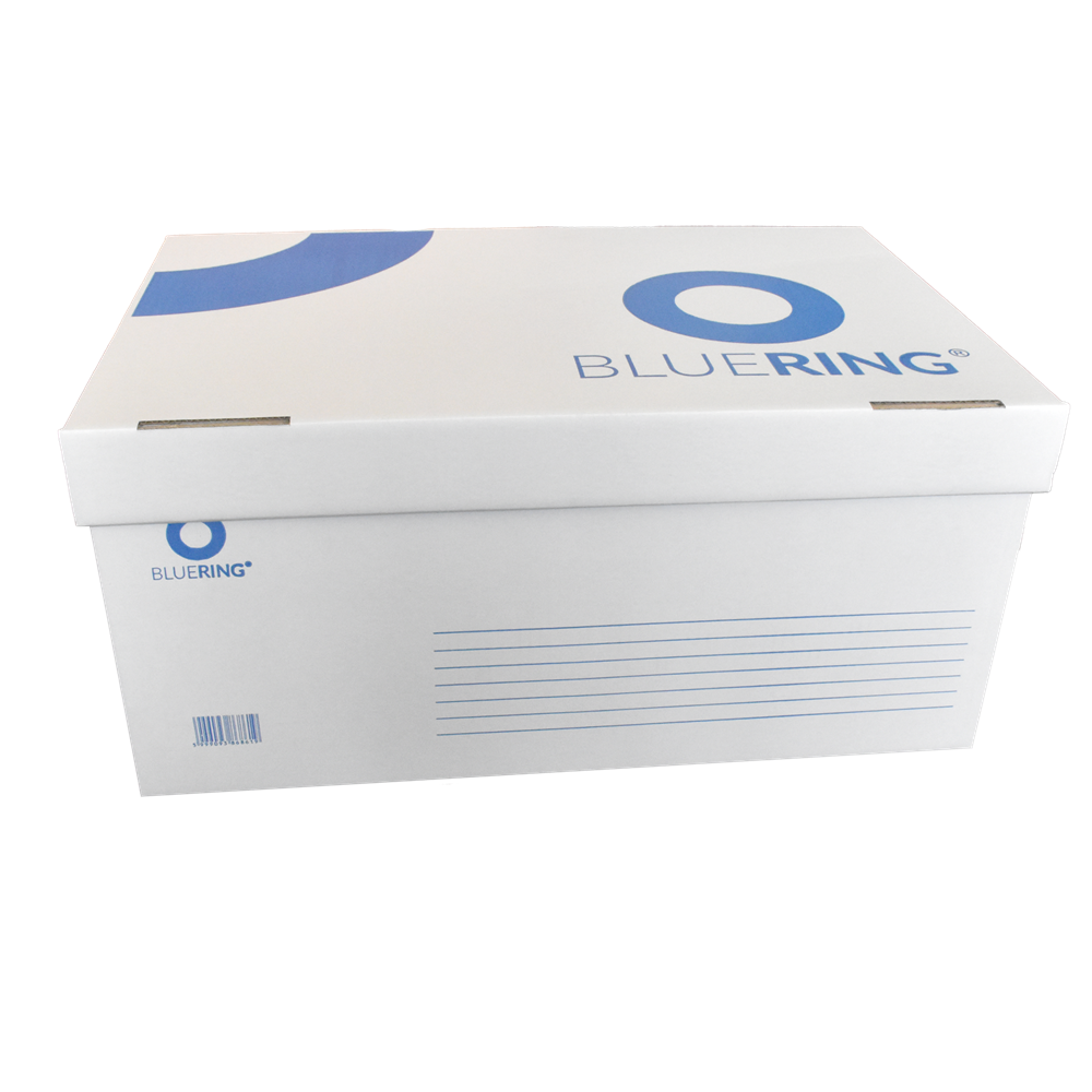 Archiváló konténer karton doboz fedeles 54x36x25cm, felfelé nyíló tetővel Bluering® fehér-kék - Image 2