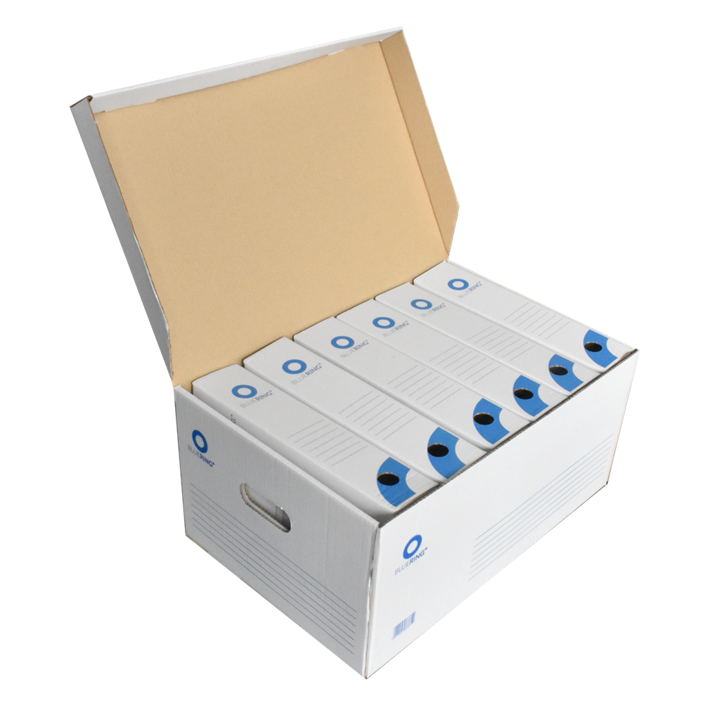 Archiváló konténer karton doboz fedeles 54x36x25cm, felfelé nyíló tetővel Bluering® fehér-kék - Image 3