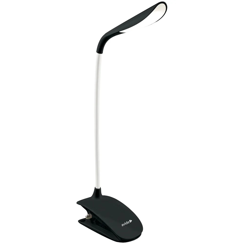 Asztali LED lámpa, csiptethető, 1,5W, 6400K, AVIDE, fekete