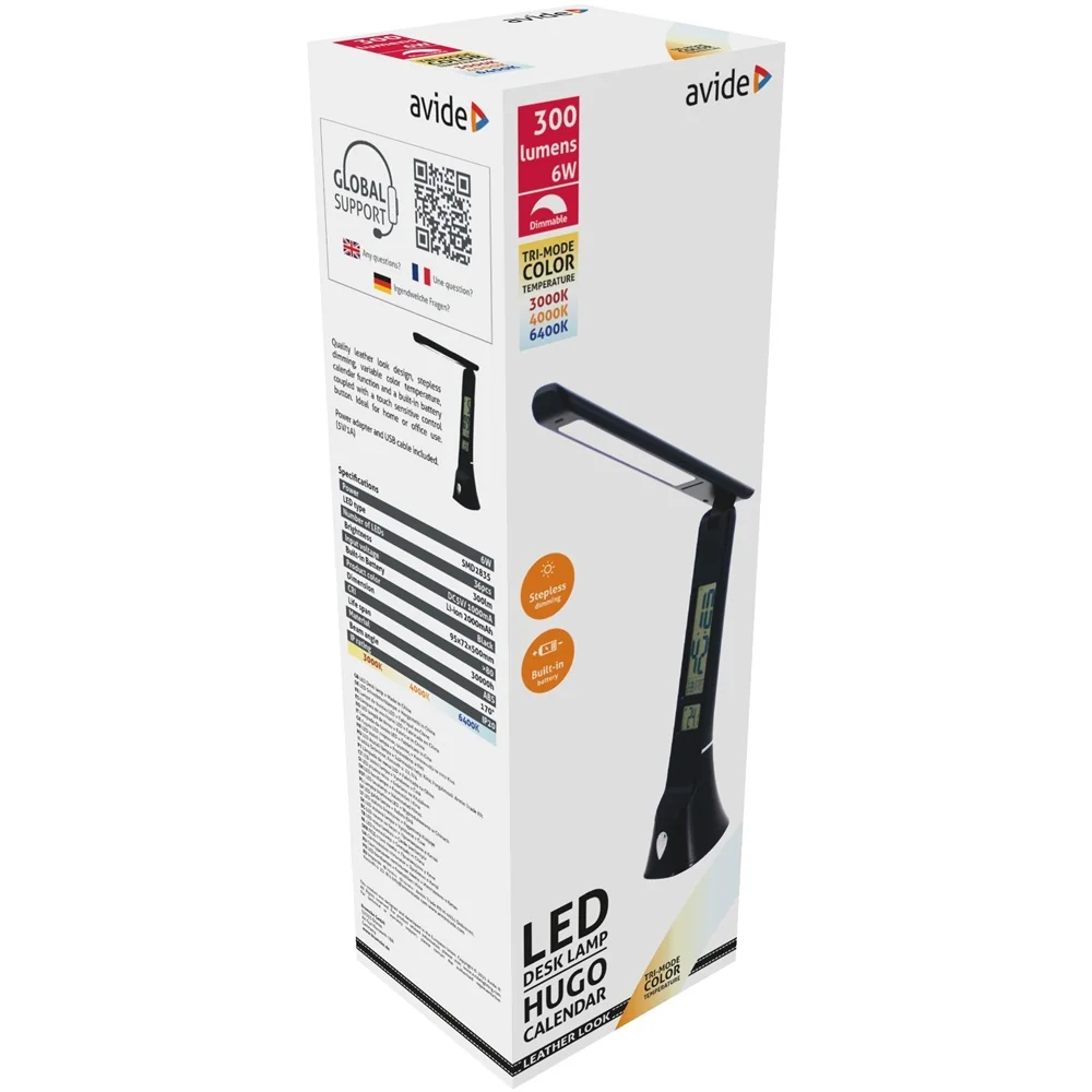 Asztali LED lámpa, Hugo, kijelzős, 6W, 5000K, AVIDE, fekete - Image 2