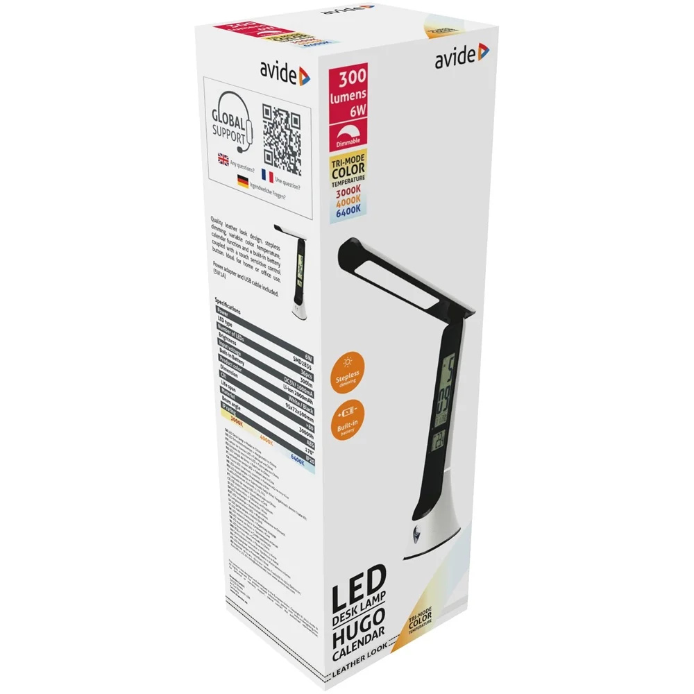 Asztali LED lámpa, Hugo, kijelzős, 6W, 5000K, AVIDE, fekete-fehér - Image 2
