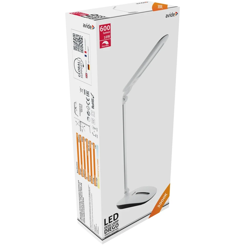 Asztali LED lámpa, érintésvezérelt, dimmelhető, 10W, 5000K, AVIDE, fehér - Image 2