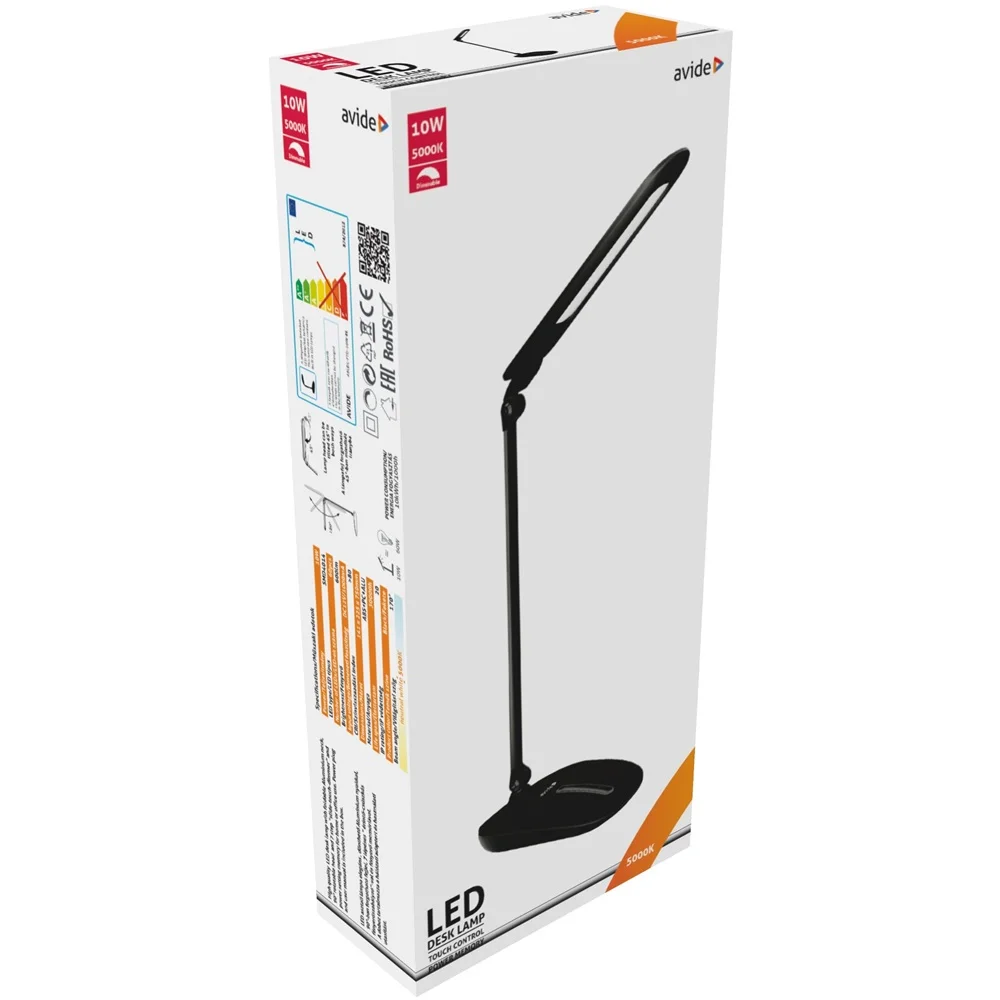 Asztali LED lámpa, érintésvezérelt, dimmelhető, 10W, 5000K, AVIDE, fekete - Image 2