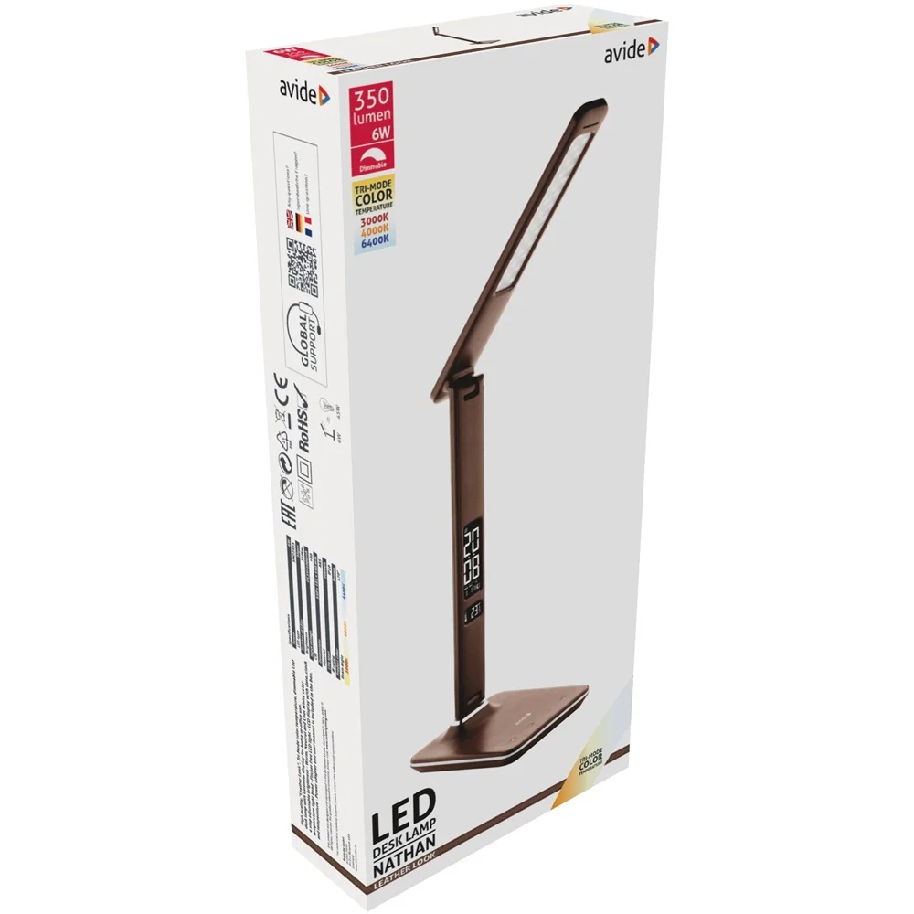 Asztali LED lámpa, Nathan, kijelzős, 6W, 5000K, AVIDE, barna - Image 2