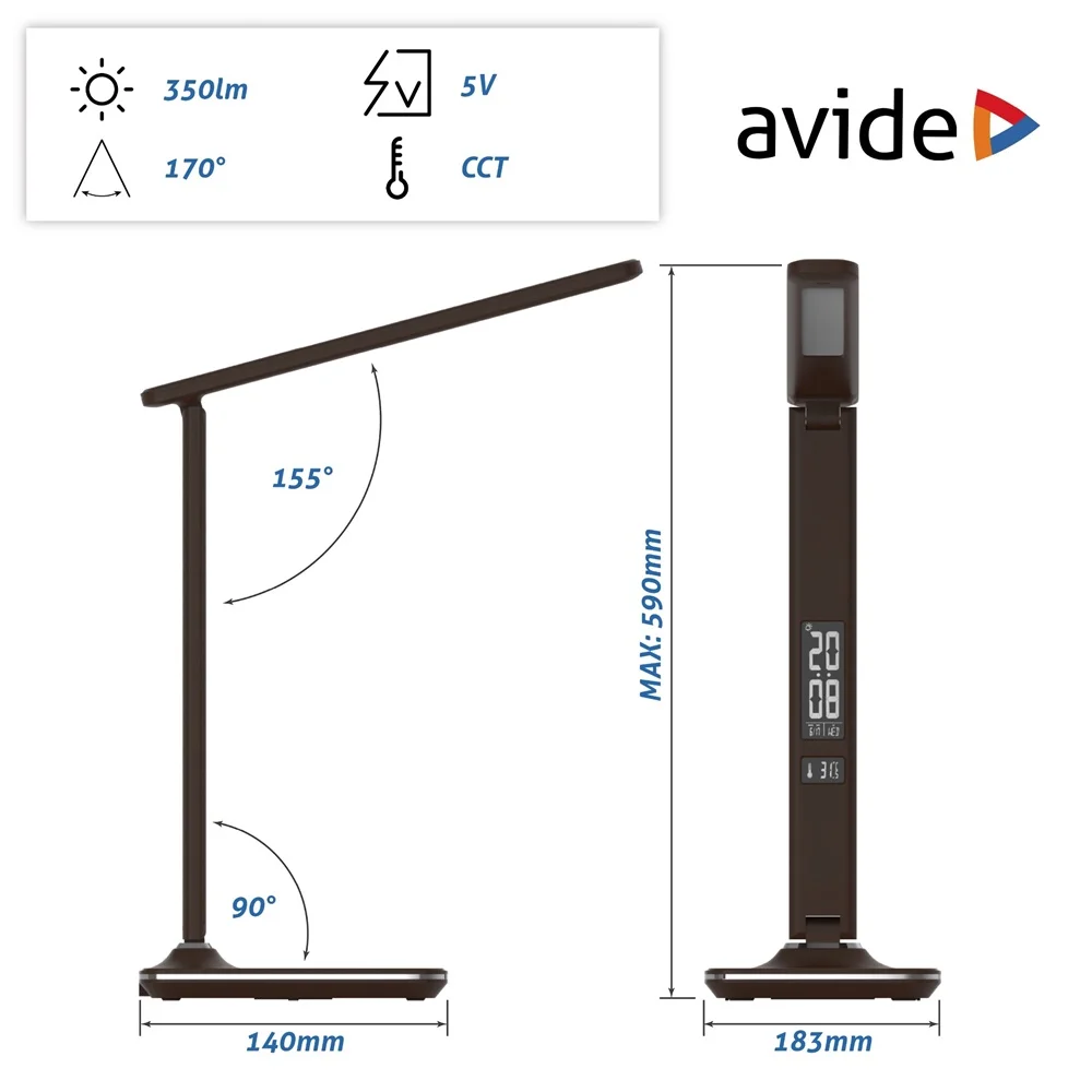 Asztali LED lámpa, Nathan, kijelzős, 6W, 5000K, AVIDE, barna - Image 5