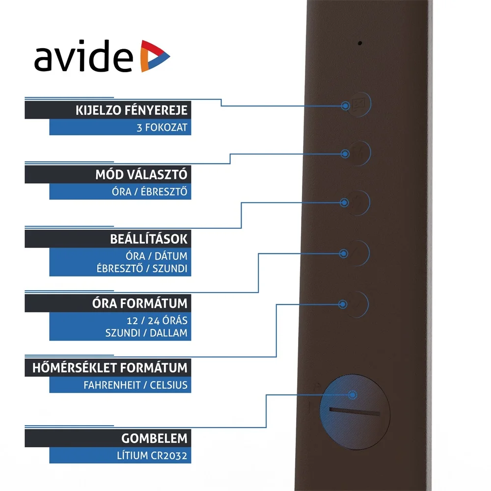 Asztali LED lámpa, Nathan, kijelzős, 6W, 5000K, AVIDE, barna - Image 8