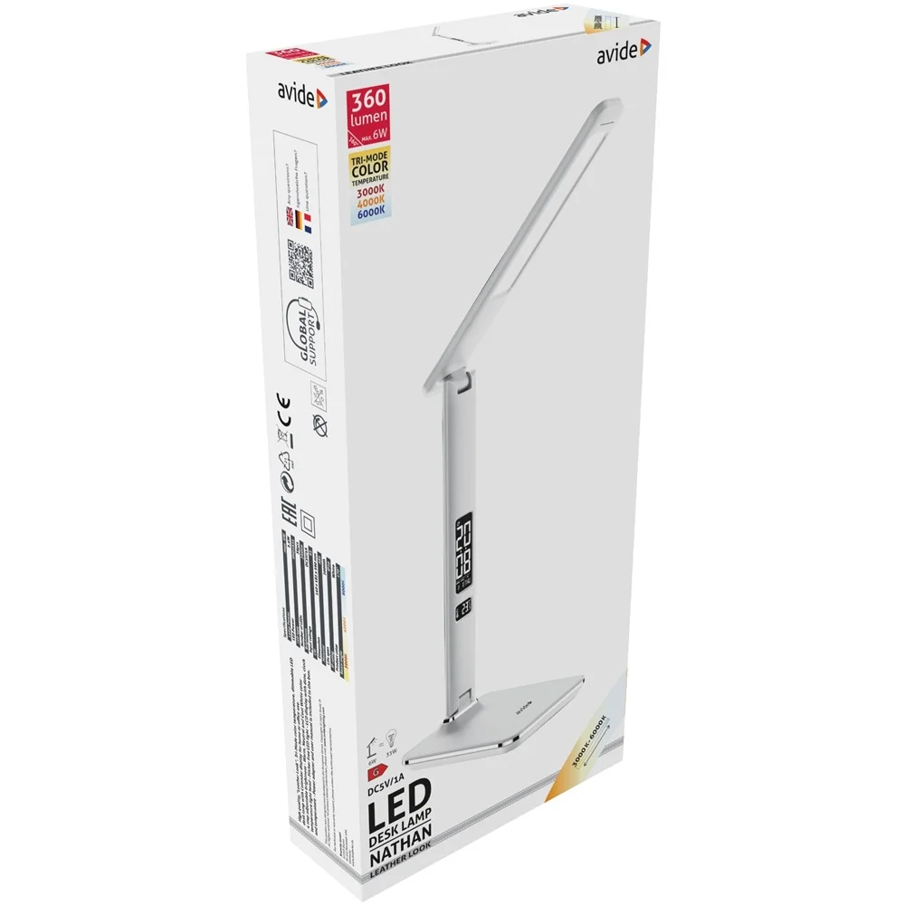 Asztali LED lámpa, Nathan, kijelzős, 6W, 5000K, AVIDE, fehér - Image 2