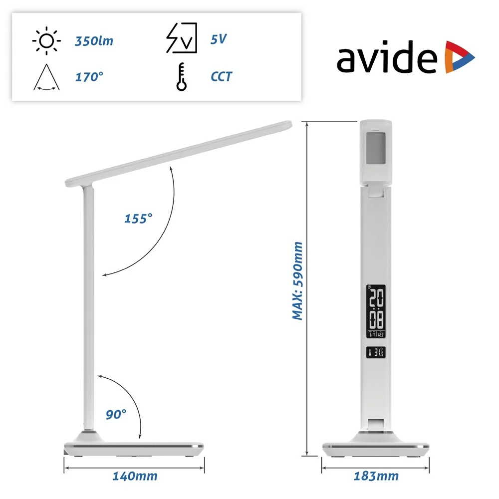 Asztali LED lámpa, Nathan, kijelzős, 6W, 5000K, AVIDE, fehér - Image 4