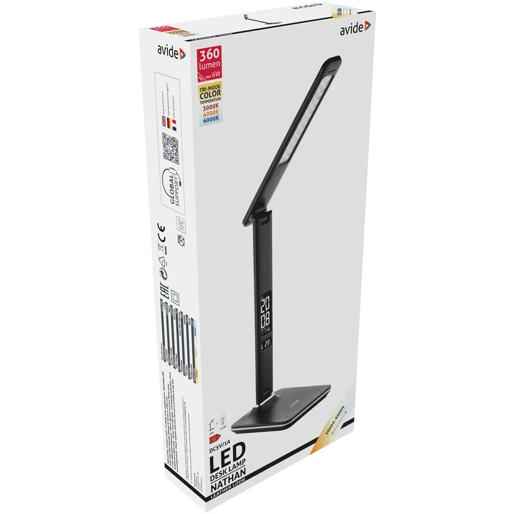 Asztali LED lámpa, Nathan, kijelzős, 6W, 5000K, AVIDE, fekete - Image 2