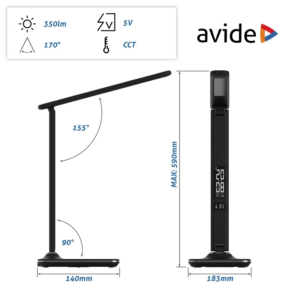 Asztali LED lámpa, Nathan, kijelzős, 6W, 5000K, AVIDE, fekete - Image 4