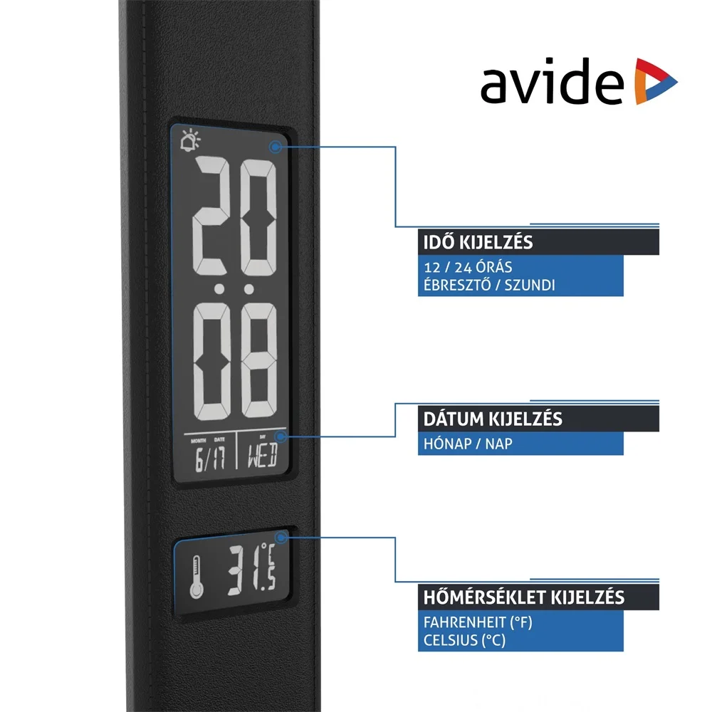 Asztali LED lámpa, Nathan, kijelzős, 6W, 5000K, AVIDE, fekete - Image 6