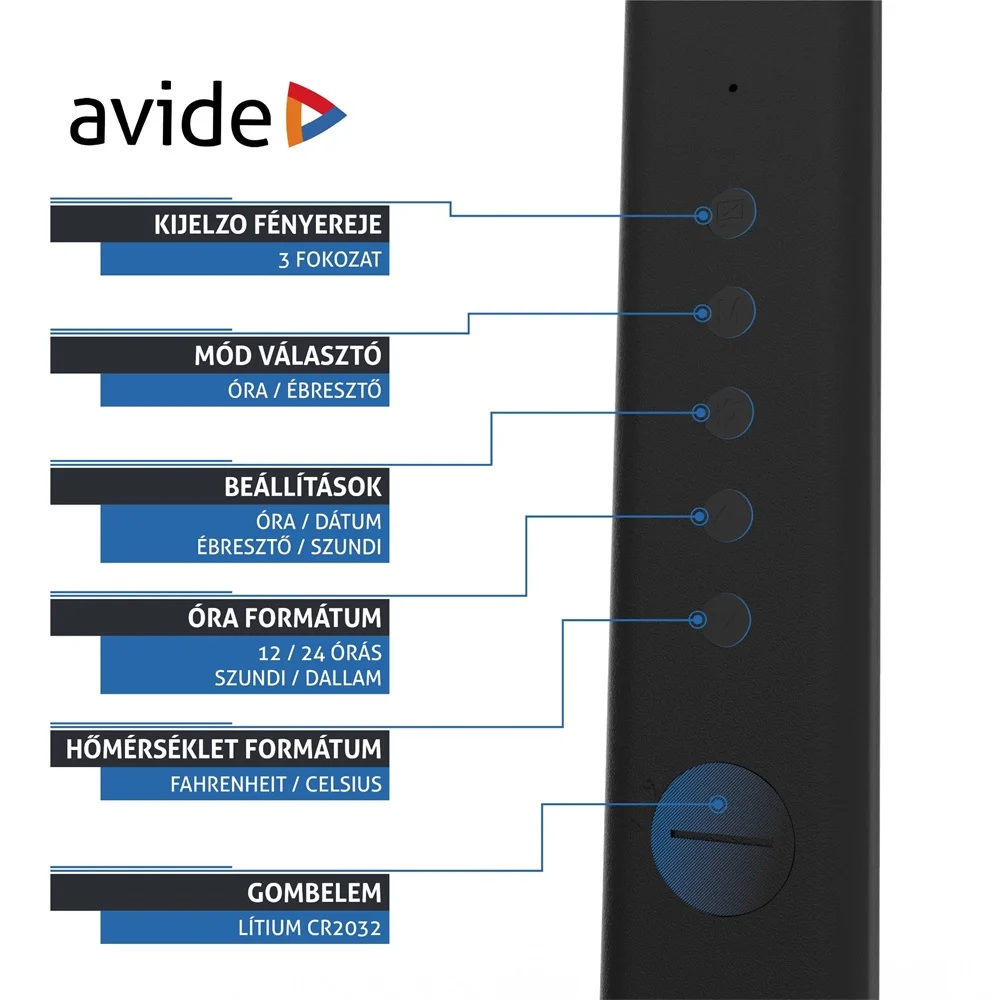 Asztali LED lámpa, Nathan, kijelzős, 6W, 5000K, AVIDE, fekete - Image 7