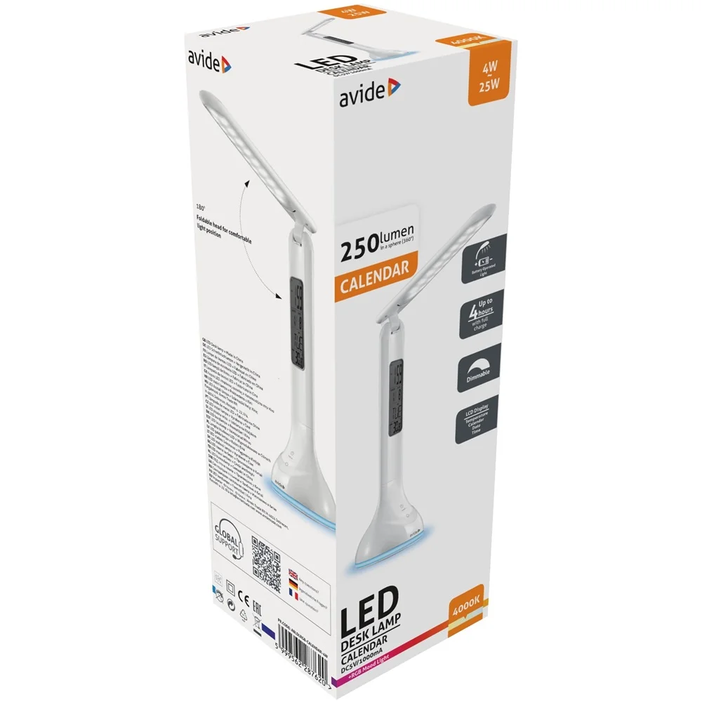 Asztali LED lámpa, RGB, kijelzővel, 4W, 4000K, AVIDE, fehér - Image 2