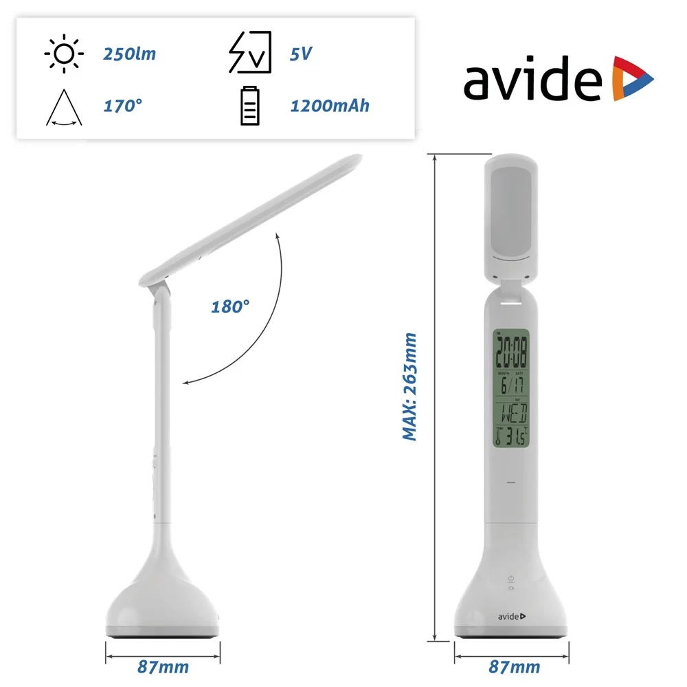Asztali LED lámpa, RGB, kijelzővel, 4W, 4000K, AVIDE, fehér - Image 3