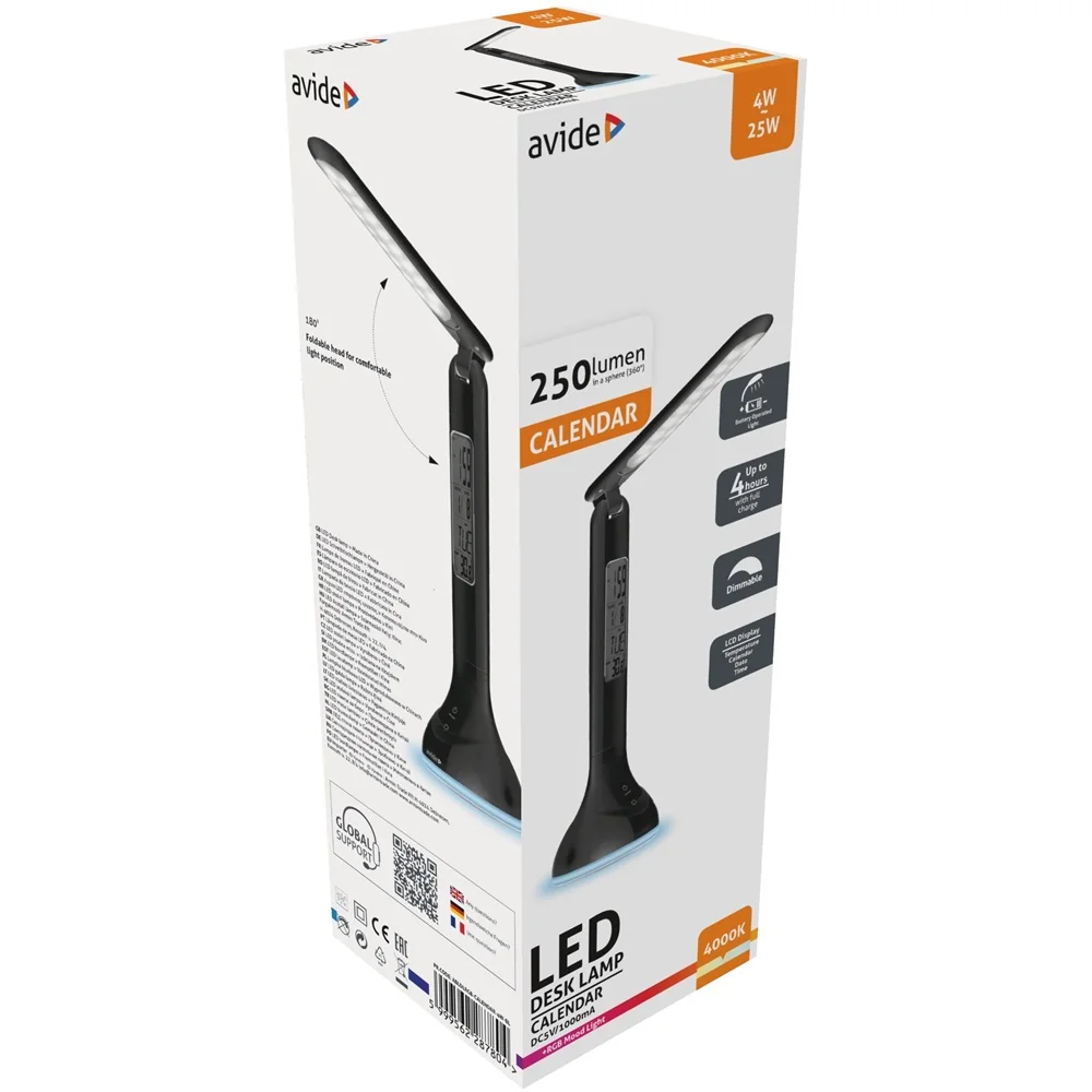 Asztali LED lámpa, RGB, kijelzővel, 4W, 4000K, AVIDE, fekete - Image 2