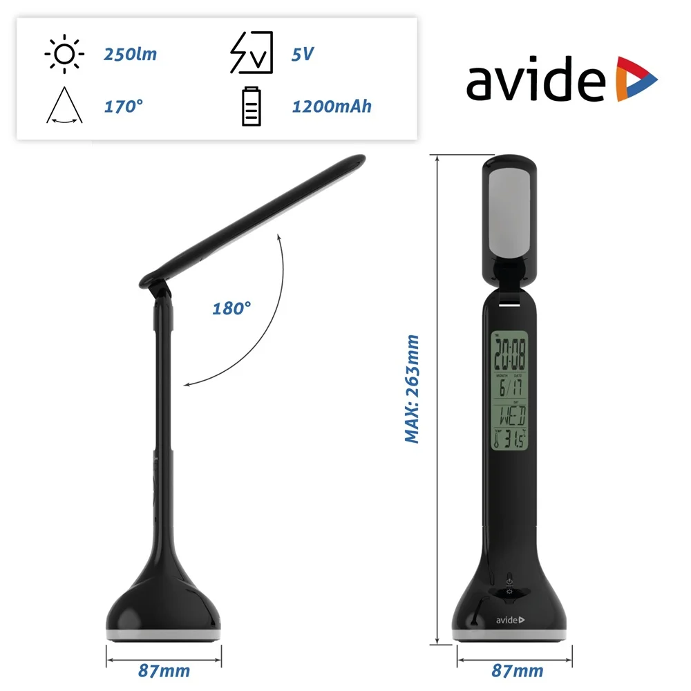 Asztali LED lámpa, RGB, kijelzővel, 4W, 4000K, AVIDE, fekete - Image 3