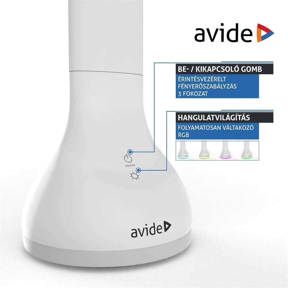 Asztali LED lámpa, RGB hangulatvilágítás, 4W, 4000K, AVIDE, fehér - Image 4