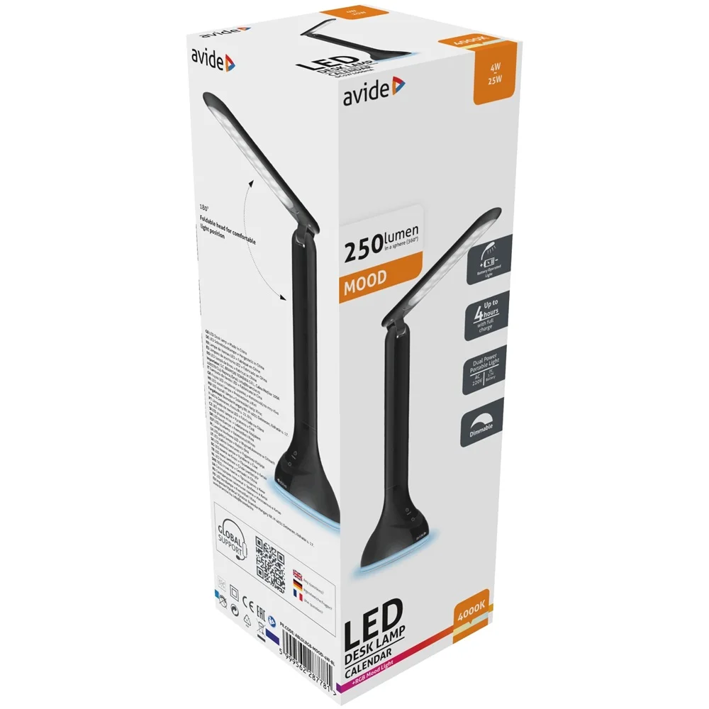 Asztali LED lámpa, RGB hangulatvilágítás, 4W, 4000K, AVIDE, fekete - Image 2