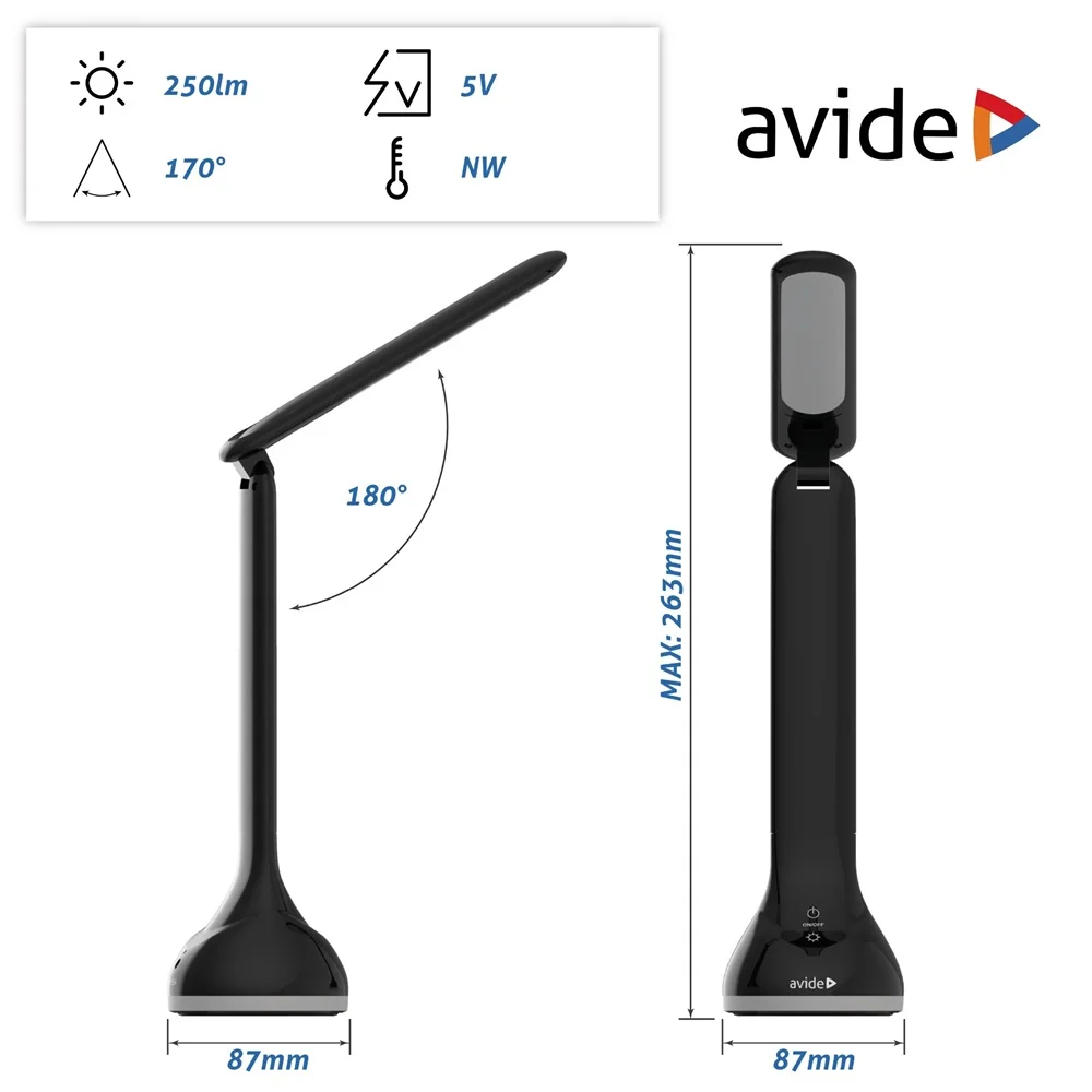 Asztali LED lámpa, RGB hangulatvilágítás, 4W, 4000K, AVIDE, fekete - Image 3