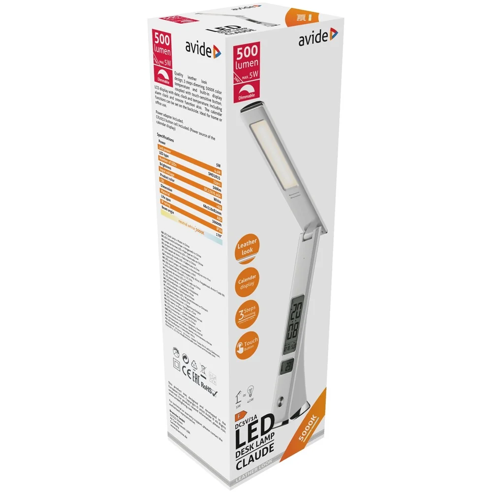 Asztali LED lámpa, Claude, kijelzős, 5W, 5000K, AVIDE, fehér - Image 2