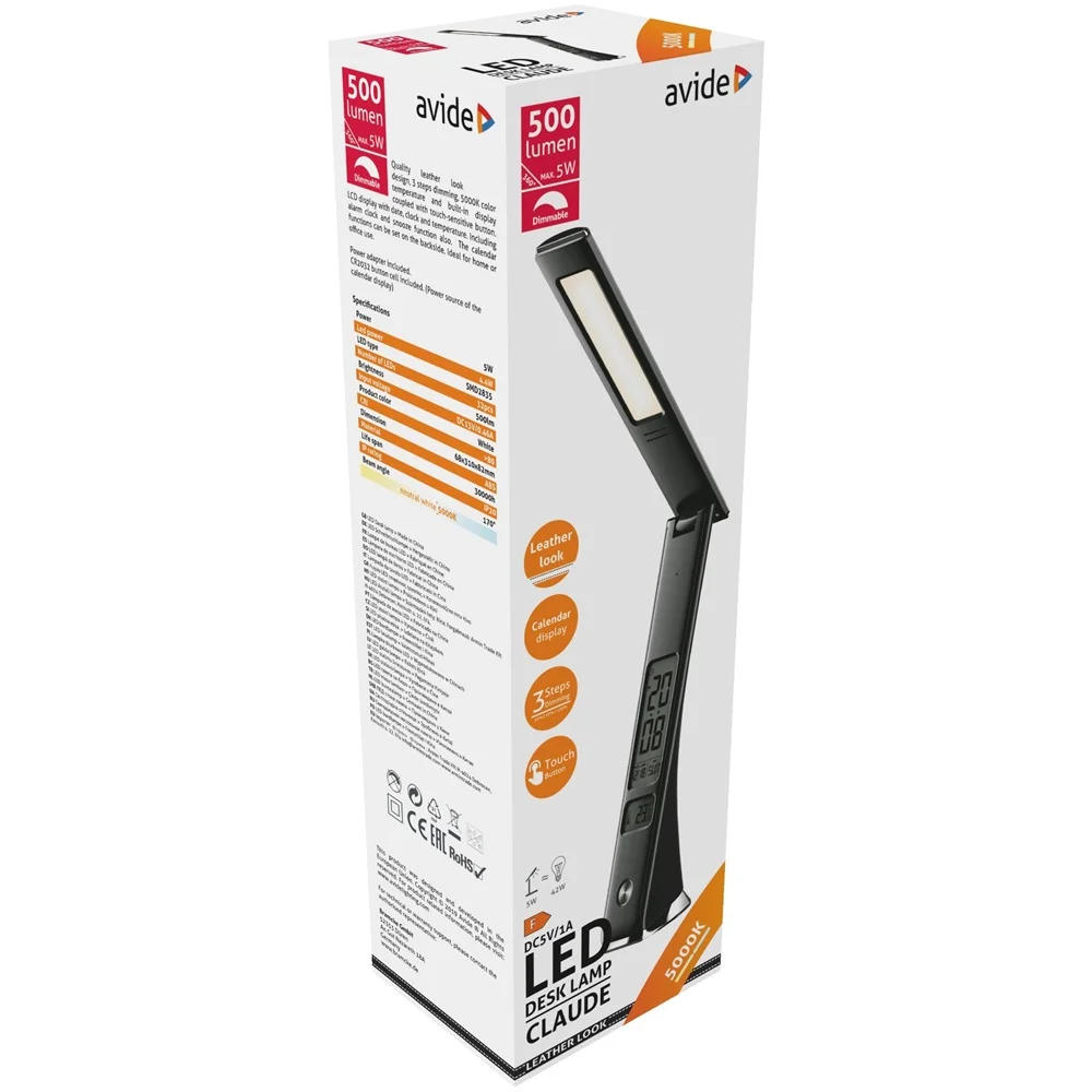 Asztali LED lámpa, Claude, kijelzős, 5W, 5000K, AVIDE, fekete - Image 2
