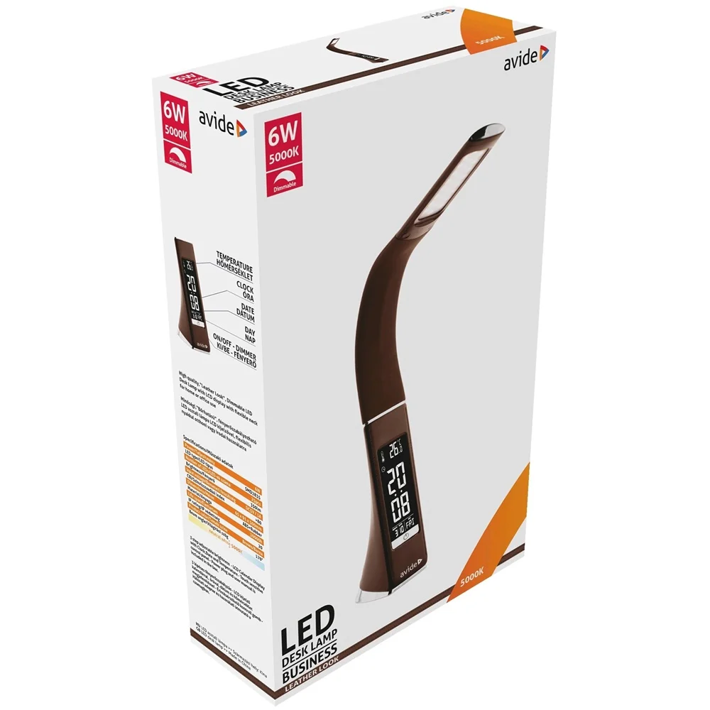 Asztali LED lámpa, kijelzős, 6W, 5000K, AVIDE, barna - Image 2