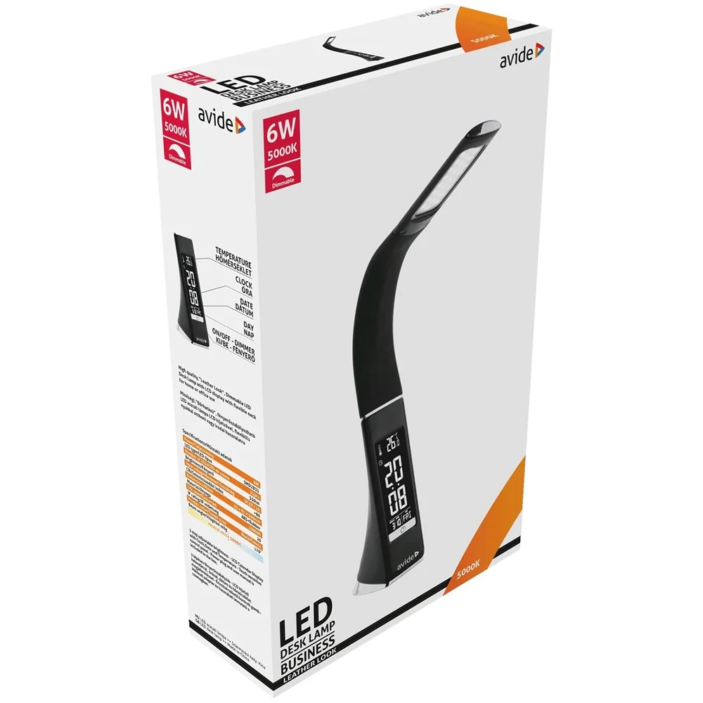 Asztali LED lámpa, kijelzős, 6W, 5000K, AVIDE, fekete - Image 2