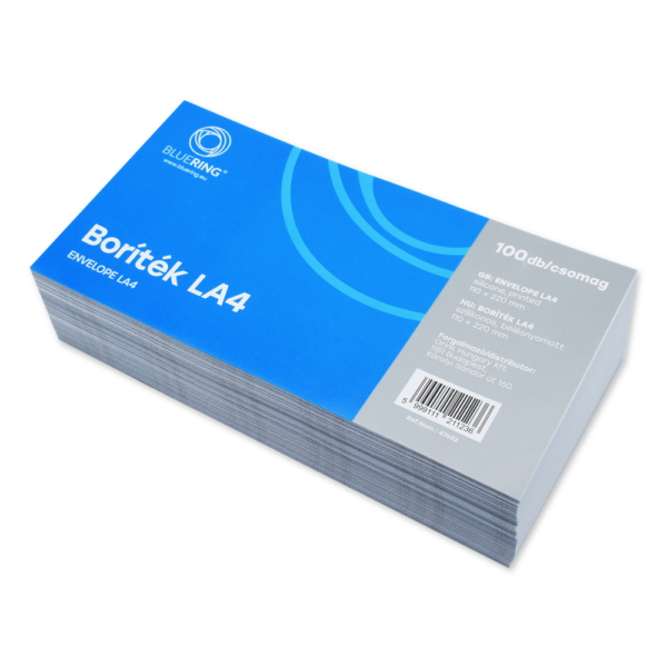 Boríték LA4 szilikonos bélésnyomott 110×220mm Bluering® 100 db/csom fehér
