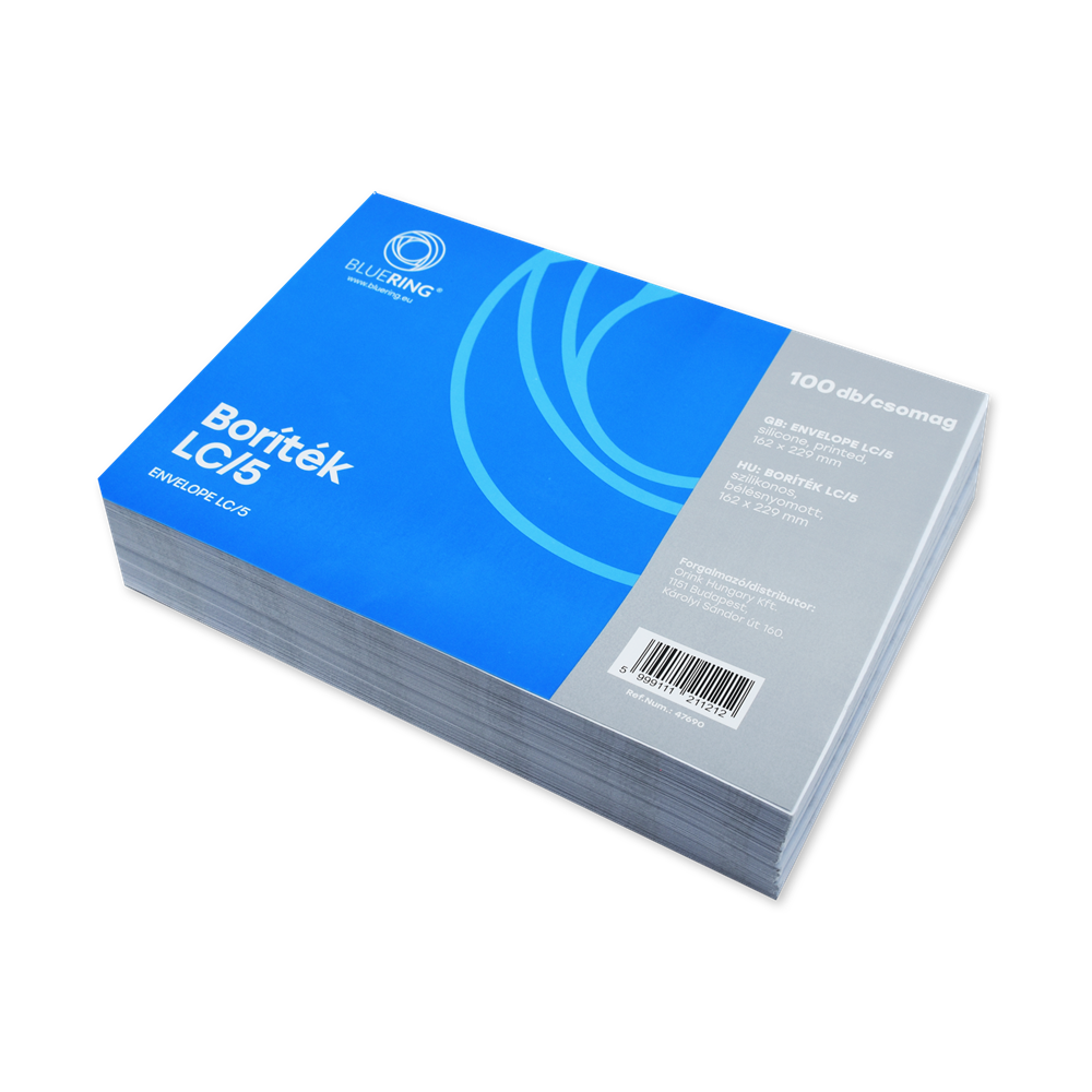 Boríték LC/5 szilikonos bélésnyomott 162×229mm Bluering® 100 db/csom fehér