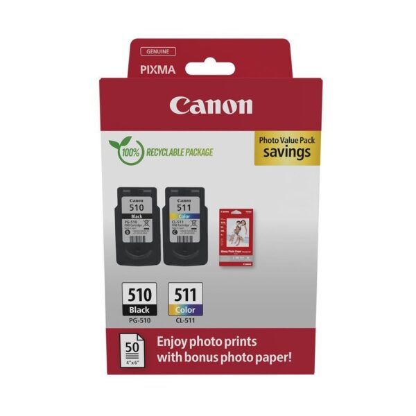 Canon PG510/511 tintapatron multipack + 50lap GP501 10x15 fényes fotópapír ORIGINAL