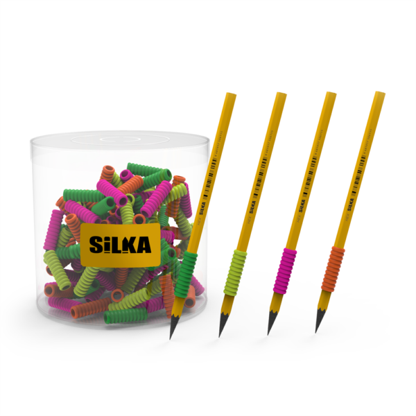 Ceruza markolat, spirál, szilikon, neon, 72 db/display, Silka