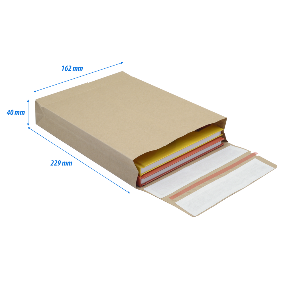 Csomagküldő webshop tasak 162x229x40mm, erős kraft papírból 250 db/doboz, E-green barna