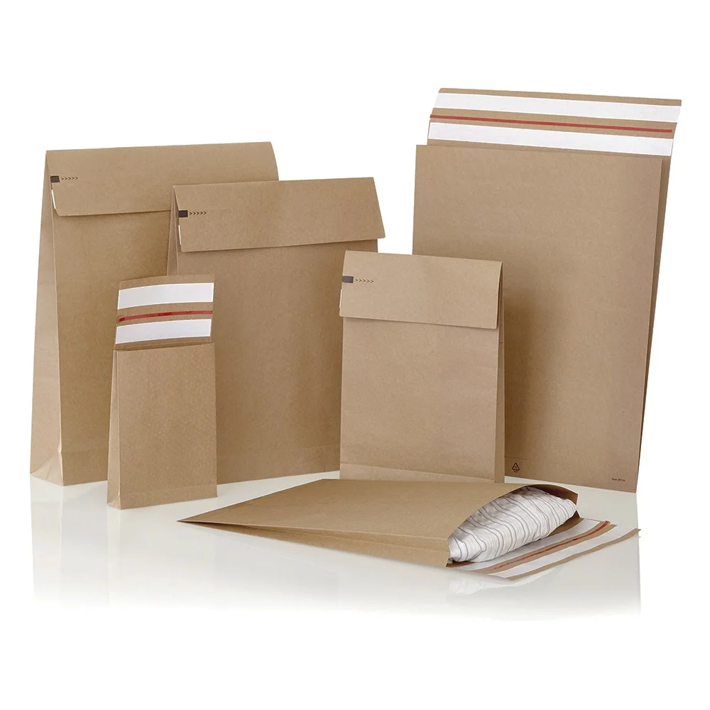 Csomagküldő webshop tasak 350x450x80mm, erős kraft papírból 200 db/doboz, E-green barna - Image 5