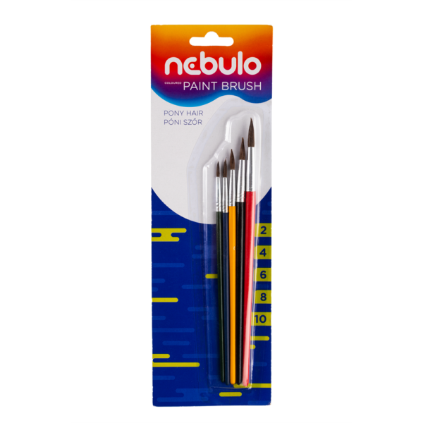 Ecset készlet festett fa nyéllel 5 db/csomag, Nebulo