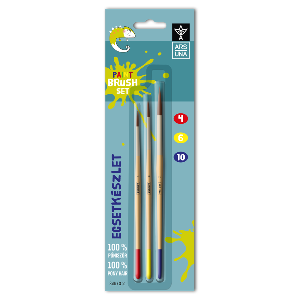 Ecsetkészlet, 4, 6, 10, natúr fanyelű,kerek 3 darabos klt. Ars Una