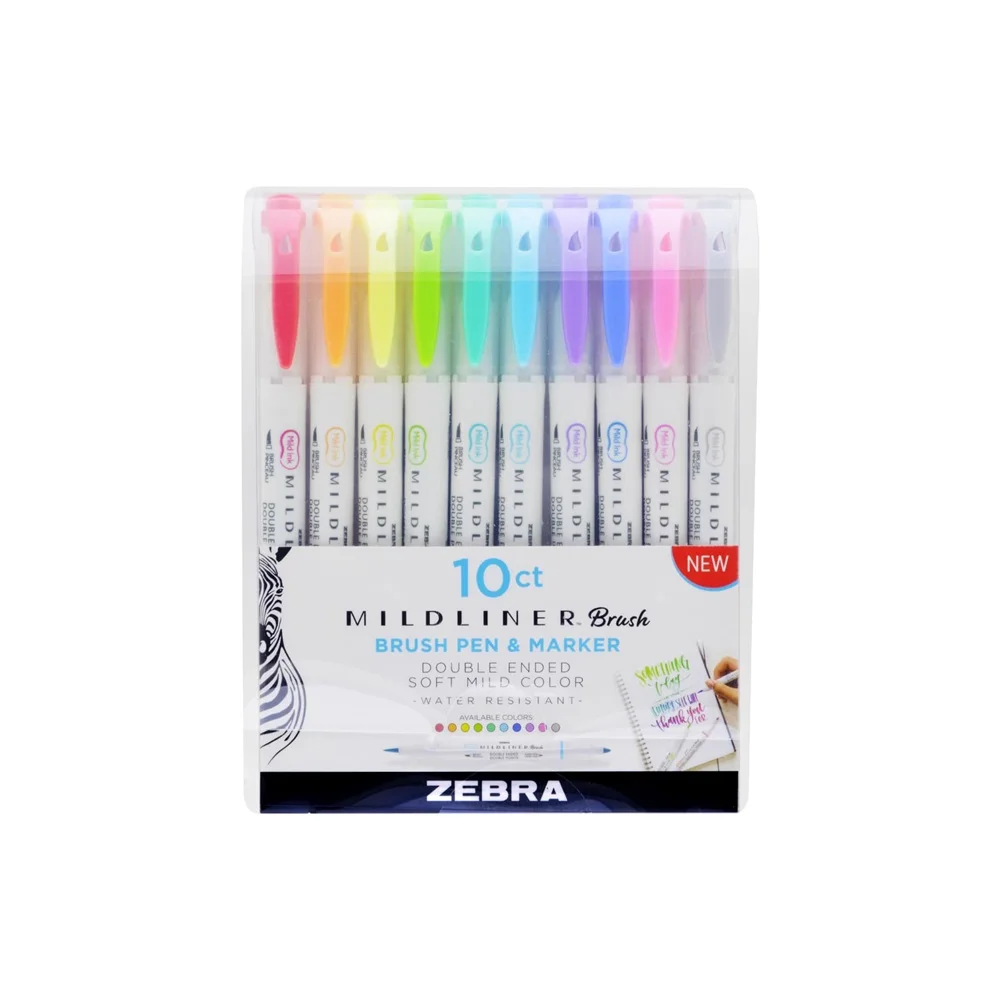 Ecsettoll készlet kétvégű Zebra Mildliner Brush&Marker Zebra 10 különböző szín