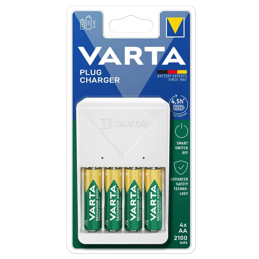 Elemtöltő, akku Plug töltő + 4 db AA 2100 mAH Varta - Image 2