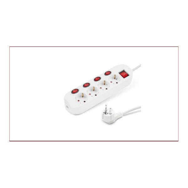 Elosztó négy csatlakozós 4+1 kapcsolós 1,5m kábellel asztali 16A max.