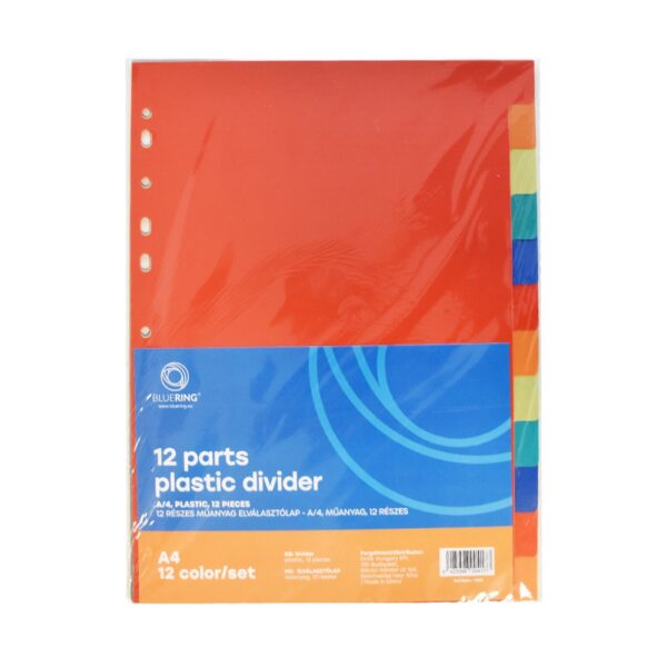 Elválasztólap, színes műanyag 12 részes Bluering®