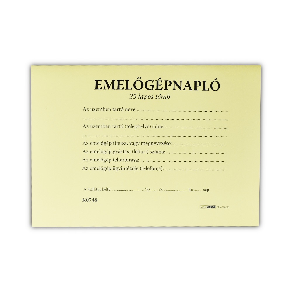 Emelőgépnapló 24 lapos A/5 fekvő D.E.938