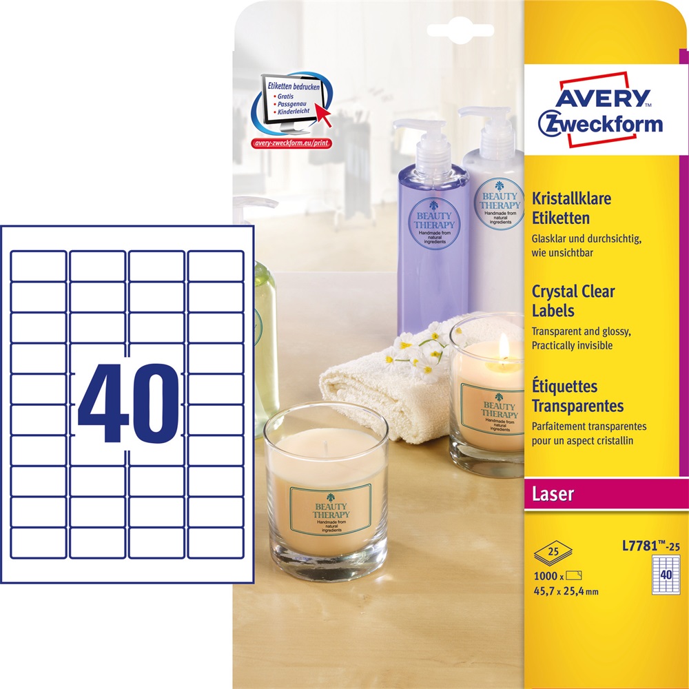 Etikett címke, 45,7 x25,4mm,víztiszta, 40 címke/ív, 25 ív/doboz, Avery átlátszó - Image 2