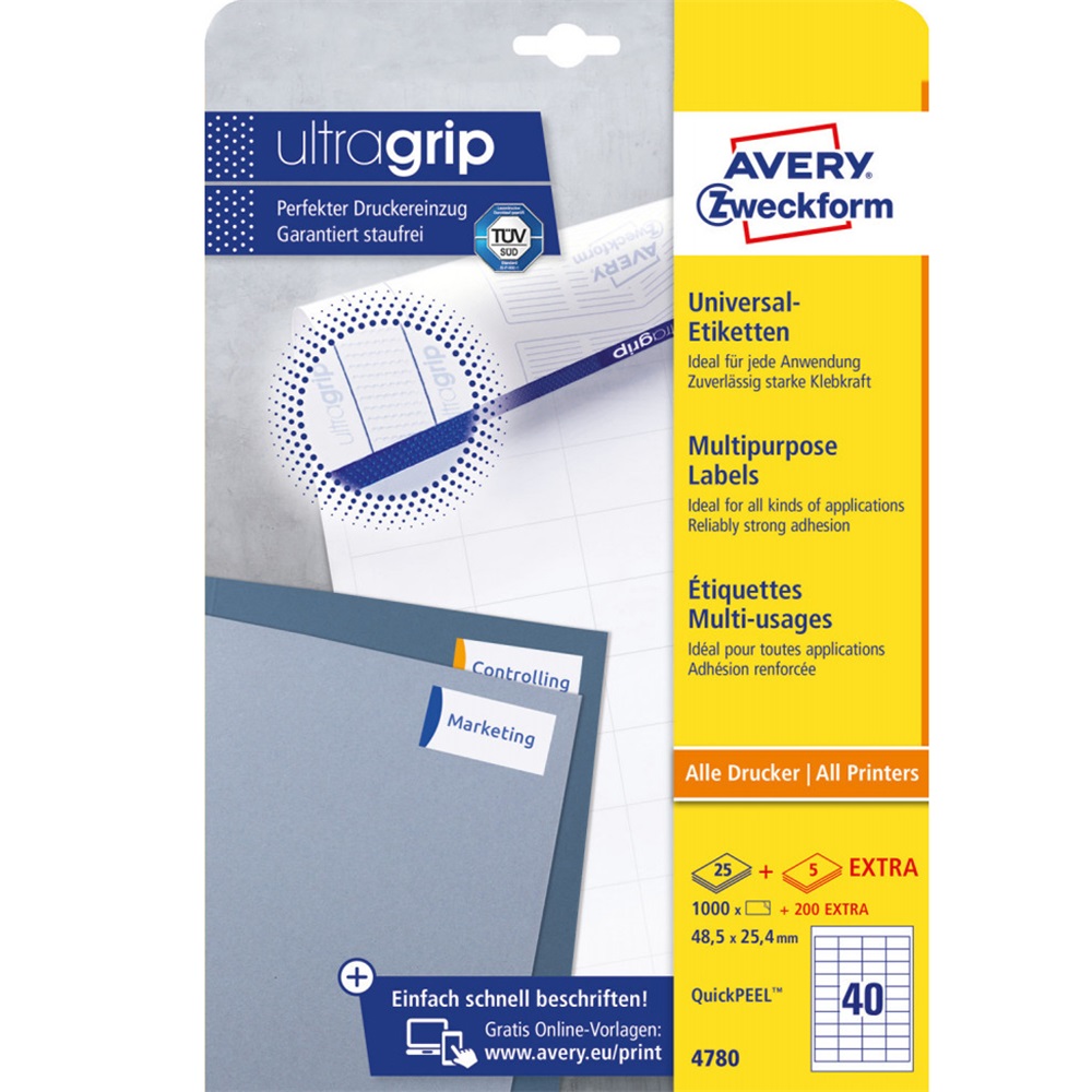 Etikett címke, 48,5 x25,4mm, univerzális, 40 címke/ív, 25 ív/doboz, Avery fehér - Image 2