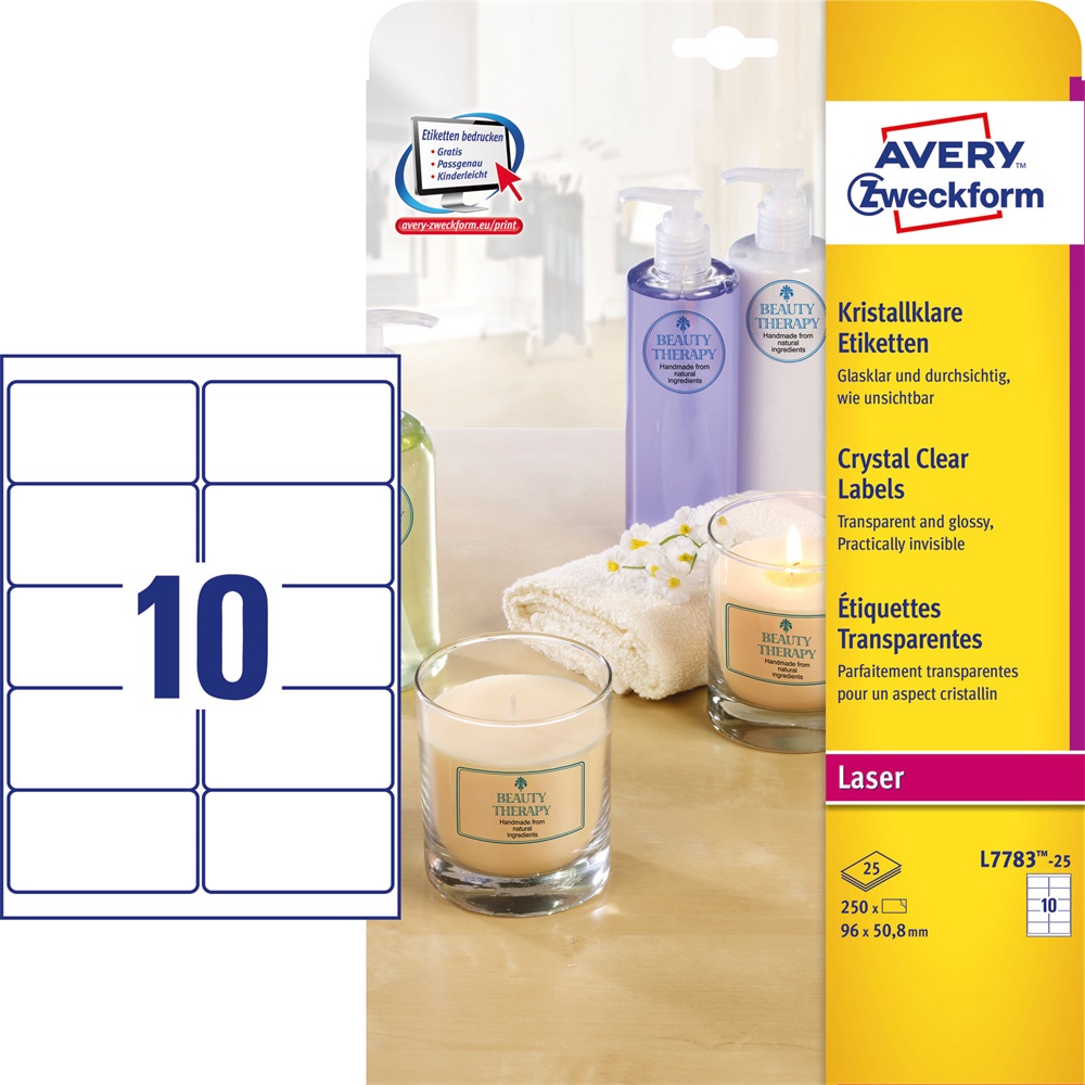 Etikett címke, 96 x50,8mm,víztiszta, 10 címke/ív, 25 ív/doboz, Avery átlátszó - Image 2